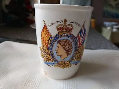 Buy Kirkhams Pottery Coronation Mug 1953 Queen Elizabeth II Pre-owned Chip To Base • 1.99£