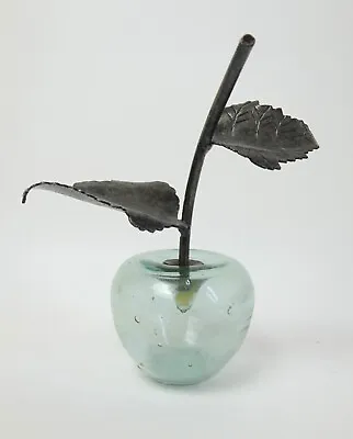 Buy Vintage Blown Glass Apple Fruit Sculpture Ornament With Metal Stem & Leaves • 22£
