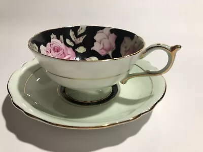 Buy Vintage Paragon England Pink Rose Cabbage  Black Background Tea Cup & Saucer Set • 96.11£