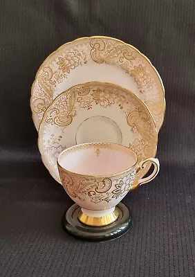Buy Vintage Tuscan Fine English Bone China Pink And Gold Floral Trio C1940s • 47.42£