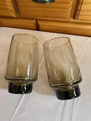 Buy Pair Vintage Smokey Brown Drinking Glasses   70s • 6.50£