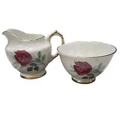 Buy Mini Delphine Cream And Sugar Set Made In England Red Rose • 14.48£