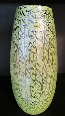 Buy Label Signed DS Studios Ombre Amber Glass Green Crackle Art Vase 12  Tall • 33.62£
