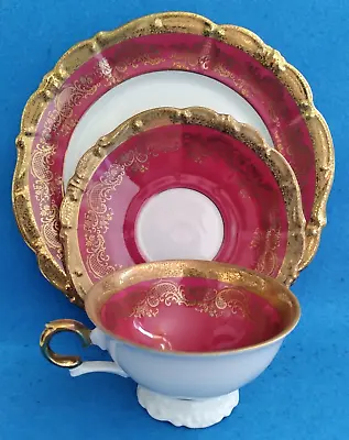 Buy Vintage Bareuther Bavaria Red Gold Plate Tea Cup & Saucer Trio Set • 48.03£