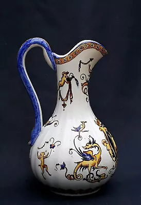 Buy Antique 1877 French Gien Faience Scalloped Pitcher/Jug-26cm-Excellent Condition. • 164.99£