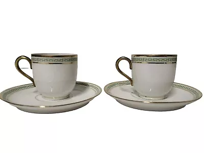 Buy Pair Vintage Limoges France Gold Gilt Porcelain Decor Demitasse Cups & Saucers  • 33.57£