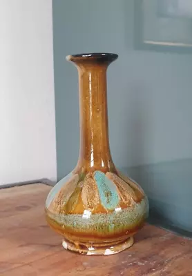 Buy Guernsey Studio Pottery Vintage Drip Glaze Bud Vase - Brown And Turquoise • 12£