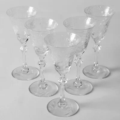 Buy Set Of 5 Antique Cut Crystal Cordial Glasses Clear Floral Dot Bow Pattern 4.5  • 62.51£