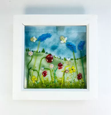 Buy Kiln Fired Handmade Fused Glass Meadow Scene Wall Art  • 28£