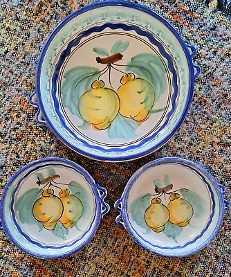 Buy Italian Pasta Serving Bowls, Pottery, Hand Painted Lemon Design, Set Of 3 • 19.99£