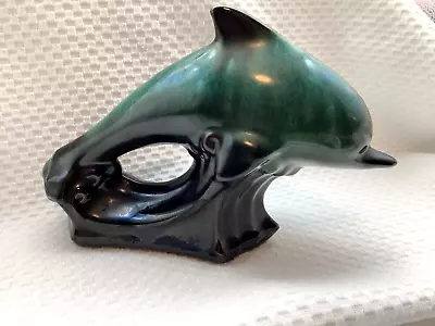 Buy Blue Mountain Pottery TEAL GREEN BLACK DRIP GLAZE Wave Jumping Dolphin Canada • 23.62£