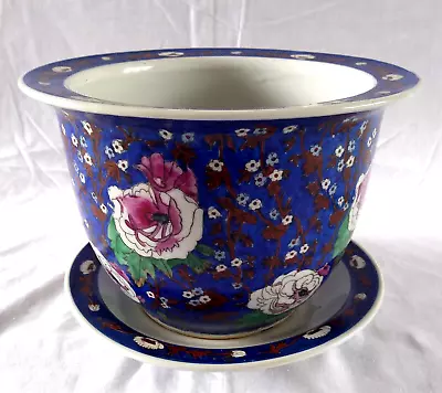 Buy Kewdos Porcelain Jardiniere Planter Plant Pot & Saucer Hand Painted Chinese Blue • 60£