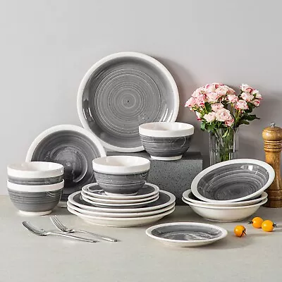 Buy Vancasso ORI 16Piece Dinner Set Grey Porcelain Plate Set Tableware Service For 4 • 55.99£