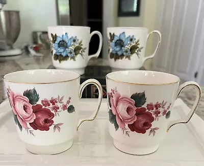 Buy Queen Anne Coffee Tea Cups 4 Floral Pattern Bone China Made In England • 23.71£