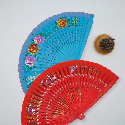 Buy Spanish Double Sided Painted Wooden Fan Classical Folding Dancing Fan Party Gift • 4.07£