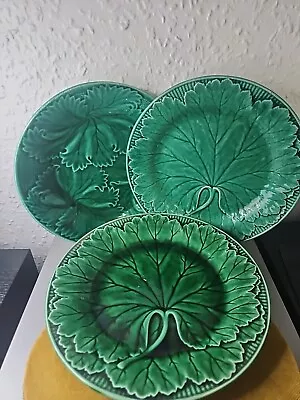 Buy Three Antique Green Cabbage Leaf Wedgwood Majolica Plates • 4.20£