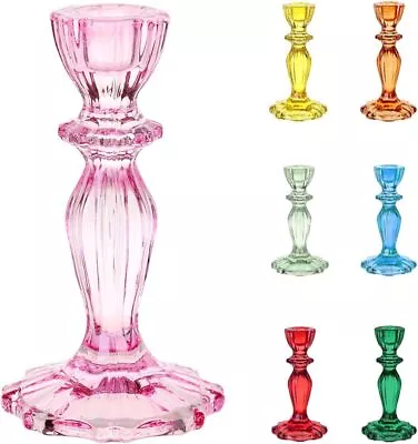 Buy Pink Glass Candlestick Holder - Decorative Taper Candle Stand Valentines Dinner • 19.45£