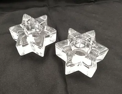 Buy Vintage Clear Pressed Glass Star Shaped Mini Candle Holder Set Of 2 • 7.58£