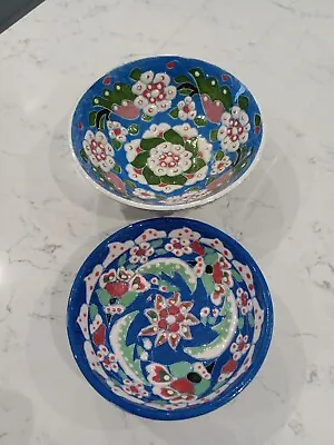 Buy Turkish Pottery Bowl Trinket Pair Of  Dishes Hand Painted 1) 5.5  2)4.75  • 6.99£