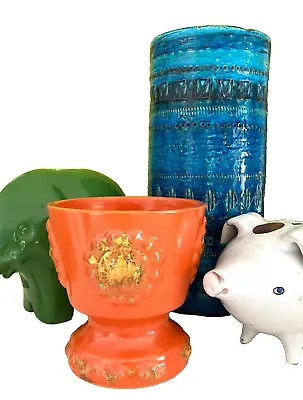 Buy Vintage MCM  Brutallist Pottery Orange   Vase Planter Pot Italy 1970S • 25.99£