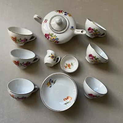 Buy 1970’s Childs Dolls Tea Set Vintage Floral China Cups  Teapot Gold Trim • 19.99£