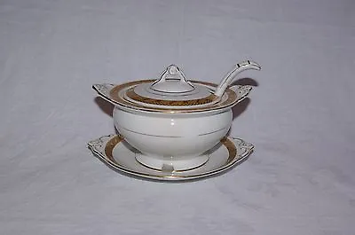 Buy Vintage Burleigh Ware White Gold Band Sauce Tureen Lid Stand Ladle Pattern 3968 • 18£