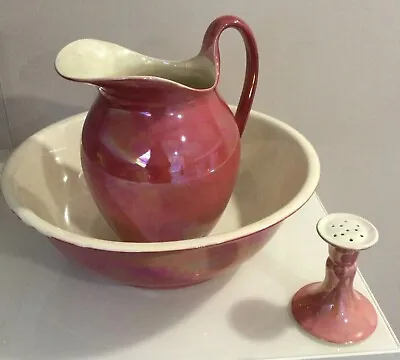 Buy Devon Ware Fieldings Antique Pink Lustre Large Jug Bowl And Hat Pin Stand • 20£