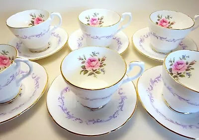 Buy Vintage Paragon China Coffee Set Pink Roses & Lilac Scrolls Cups & Saucers • 19.99£