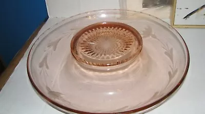 Buy Vintage Pink Depression Glass Console Bowl - Rolled Edge-Etched Floral Large 11  • 11.88£