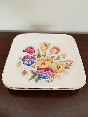 Buy Vintage Sandland Ware Porcelain Pin Dish Small Tray Tapestry Floral Pattern • 17£