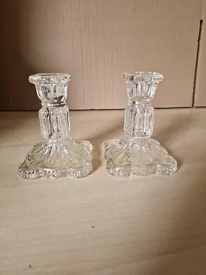 Buy Vintage Pair Of Glass Candlesticks 11cm Tall • 12£