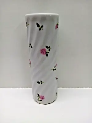 Buy St Michael Made In Japan Cylinder Vase 14.5cm Pink Roses Pattern • 4.99£