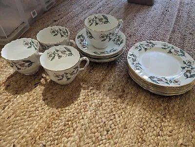 Buy Vintage 1940s, Crown Staffordshire Bone China 'Dogwood' Tea Cups Saucers, Plates • 16£