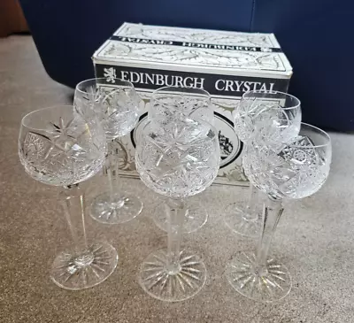 Buy Edinburgh Crystal Set Of 6 Royal Pattern Tall Hock Glasses 18cm + Original Box • 150£