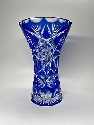 Buy Vintage Bohemian Cobalt Blue Cut To Clear Crystal Vase • 29.99£
