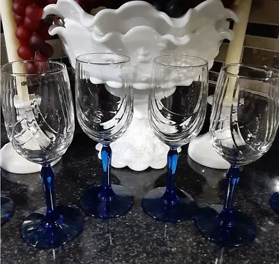 Buy 4 Pc Lenox Crystal Wine Glass Cobalt Blue Stem Dual Swag Draped 8” • 18.94£