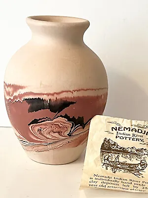 Buy VTG Nemadji Pottery Orange Red Beige Ceramic Vase Swirl Abstract 7.5 Inch • 28.41£