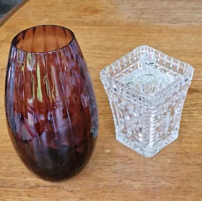 Buy 2 Vintage Cut Glass Items; 2 DIFFERENT DESIGNS; 1 VASE, 1 X SUGAR Bowl With Lid • 10£