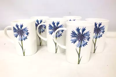Buy Royale Garden Staffordshire Bone China Mugs Set Of 6 Blue Allium Flower (Fox) • 9.99£