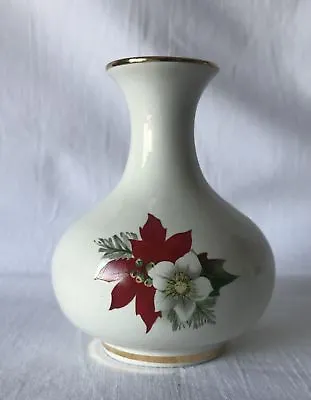 Buy Vintage Prinknash Bud Vase Gold Rim Top & Bottom. Red White Flower Print Pattern • 4.95£