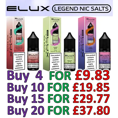 Buy Elux Nic Salt 10ml E Liquid Vape Juice - Elux Salts 50VG 10mg / 20mg - TPD • 3.15£