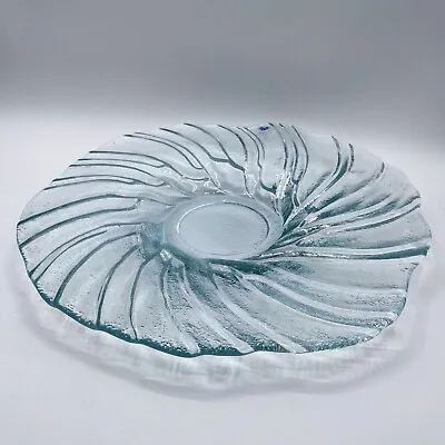 Buy Riihimaki Glass Hans Nyqvist 1985 Light Blue Spiral/Swirl Round Platter Finland • 124.85£