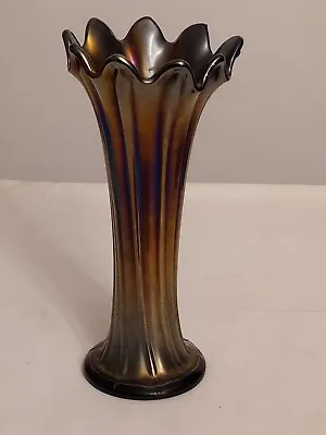 Buy Antique PURPLE AMETHYST Northwood Carnival THIN RIB Art Glass SWUNG VASE Marked • 48.27£