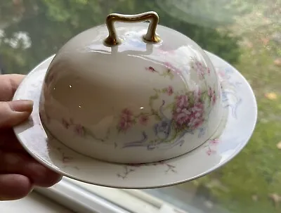 Buy Theodore HAVILAND, Limoges, Ceramic ROUND COVERED BUTTER BOWL W/ STRAINER, Rose • 18.97£