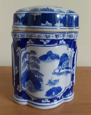Buy Chinese Ceramic Tobacco Jar Blue And White Willow Pattern Single Character Mark • 19.95£