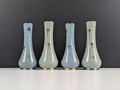 Buy 4x Staffordshire Pottery Bone China Atomic Starburst Vases, Blue Gold Silver • 32£