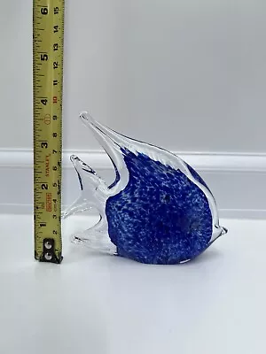 Buy Vintage 1970s Murano Sommerso 9.5cm Clear & Blue Fish • 12£
