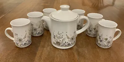 Buy Vintage Swallow Stoneware Tea/Coffee Pot & 6 Mugs • 10.50£