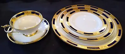 Buy 5-pcs Dinner Place Setting AYNSLEY EMPRESS COBALT Bone China Plates Cup Saucer • 240.12£