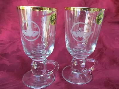 Buy Pair Claddagh Irish Hand Cut Glass Footed Coffee Glasses Mugs Unused With Labels • 22£
